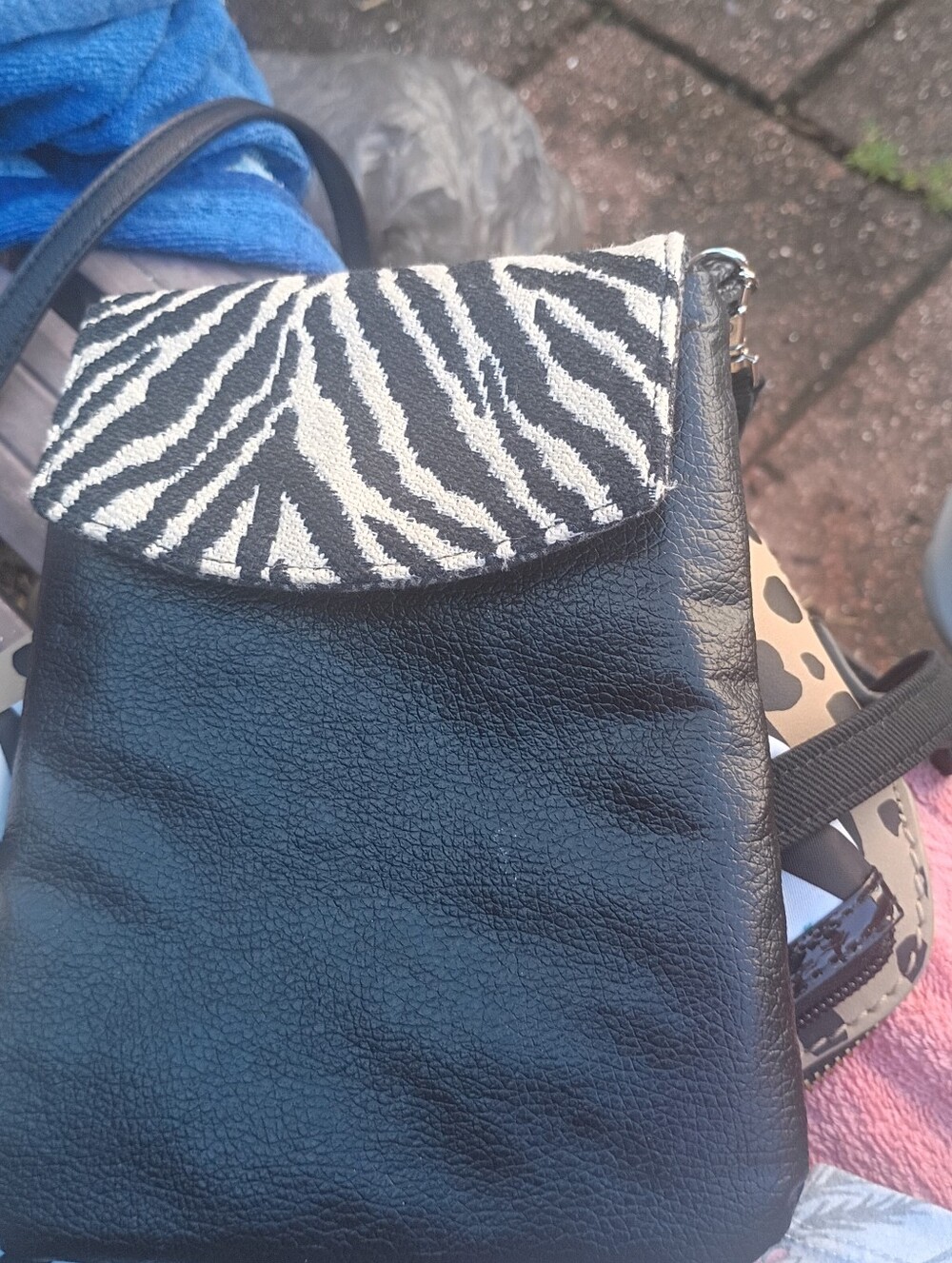 5.5 X 7 Black Crossbody Bag with Zebra Print Flap